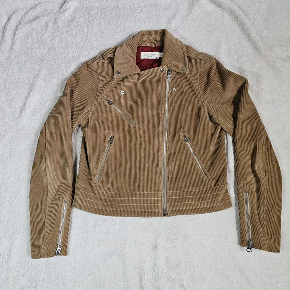 RAG & BONE Mercer Corduroy Moto Camel Cropped Jacket Womens Medium. - Picture 4 of 15